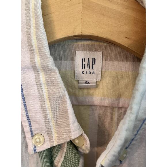 THREE Gap Boys XL 14 Short Sleeve Button Up Shirts Linen Cotton Blue Green - Picture 3 of 8